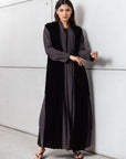 Set : Tencel Twill Abaya in Dark Brown with Velvet Cardigan