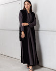 Set : Tencel Twill Abaya in Dark Brown with Velvet Cardigan