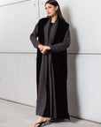 Set : Tencel Twill Abaya in Dark Brown with Velvet Cardigan