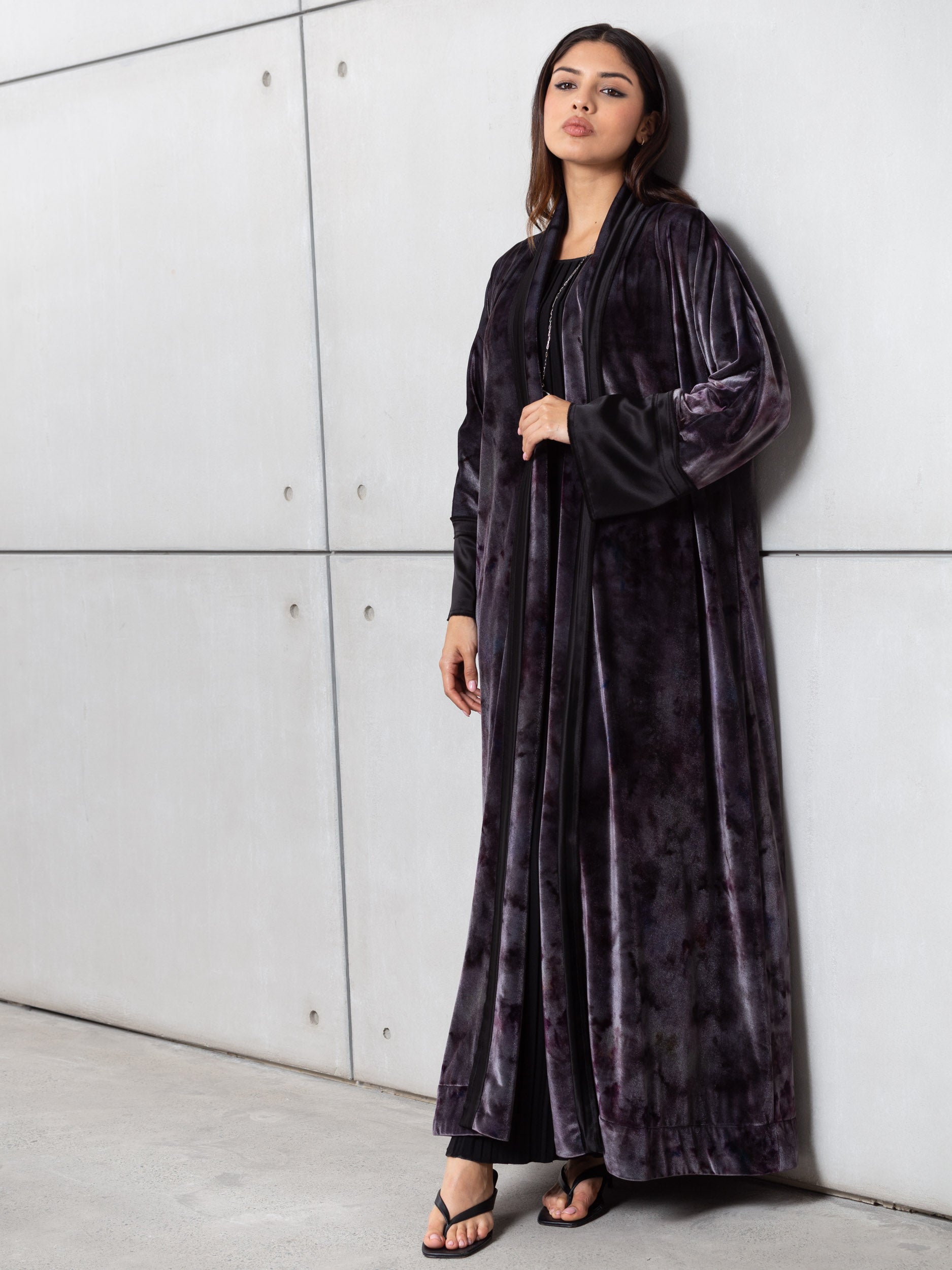 Velvet Abaya in Purple Pattern