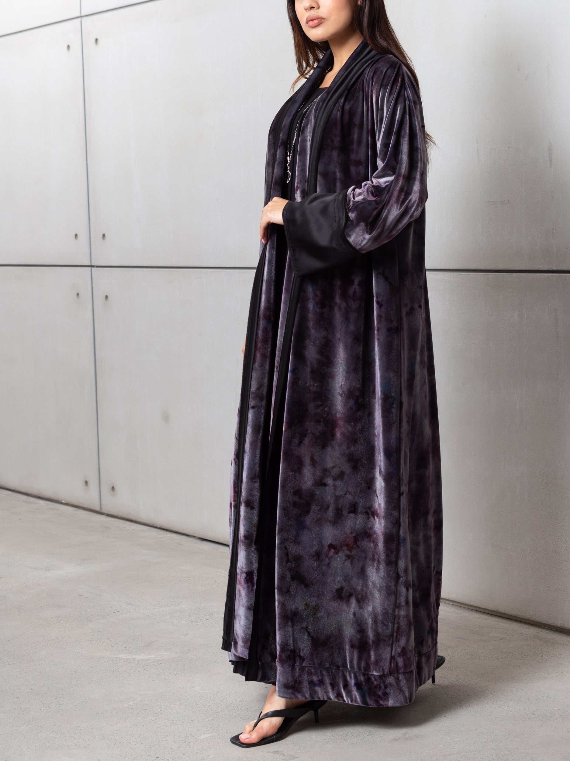 Velvet Abaya in Purple Pattern