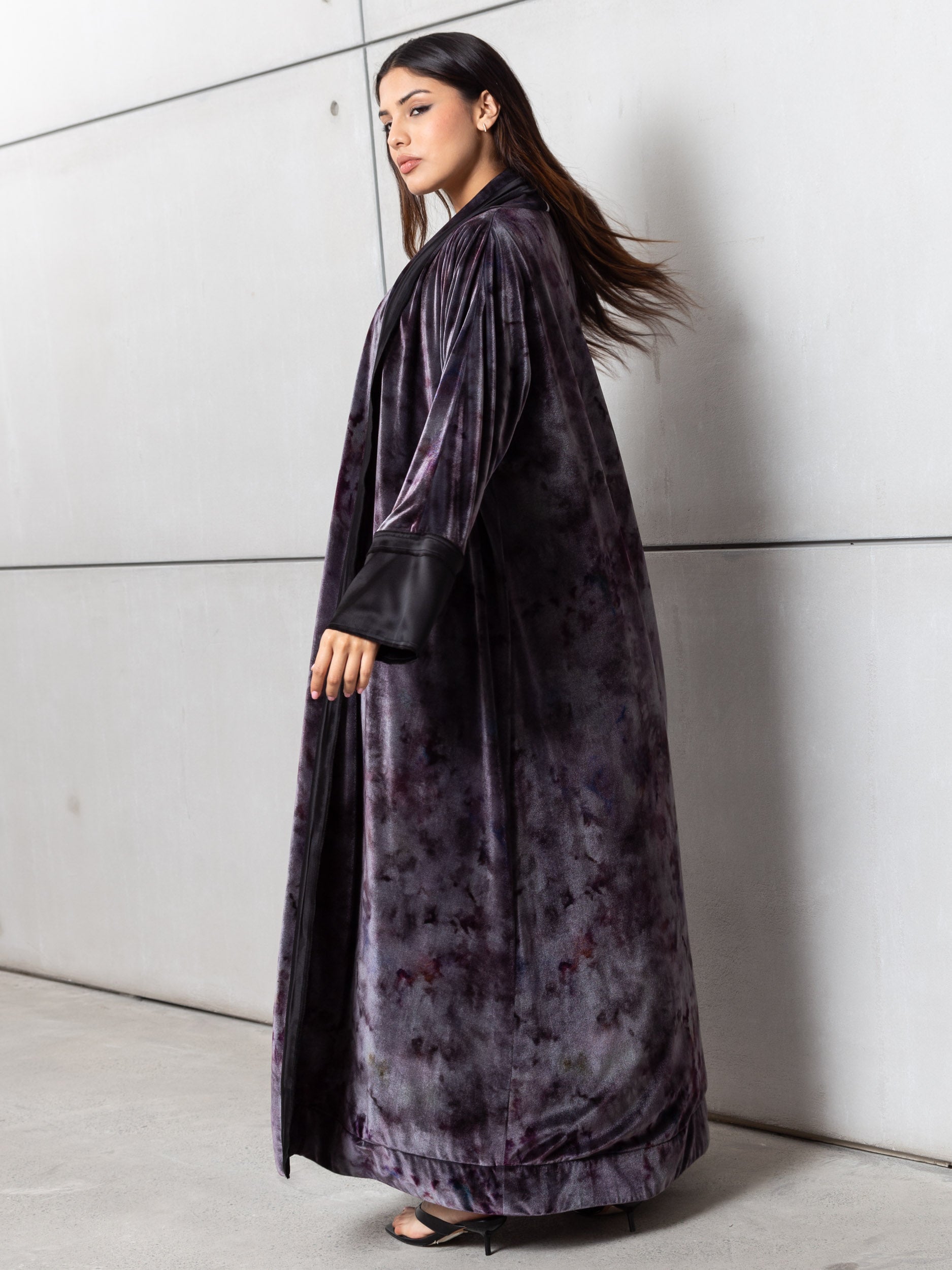 Velvet Abaya in Purple Pattern