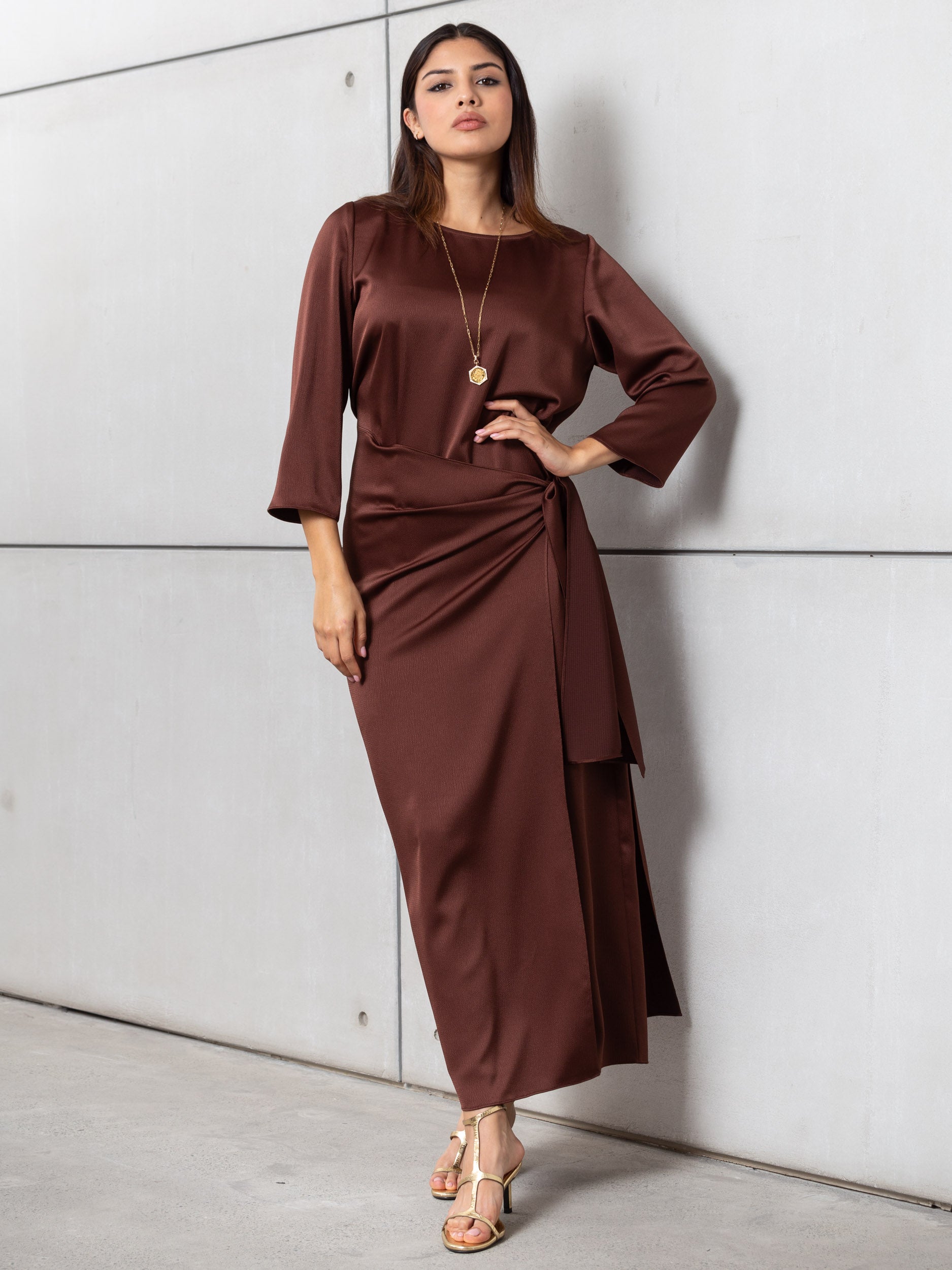 Wrap Dress in Polished Brown