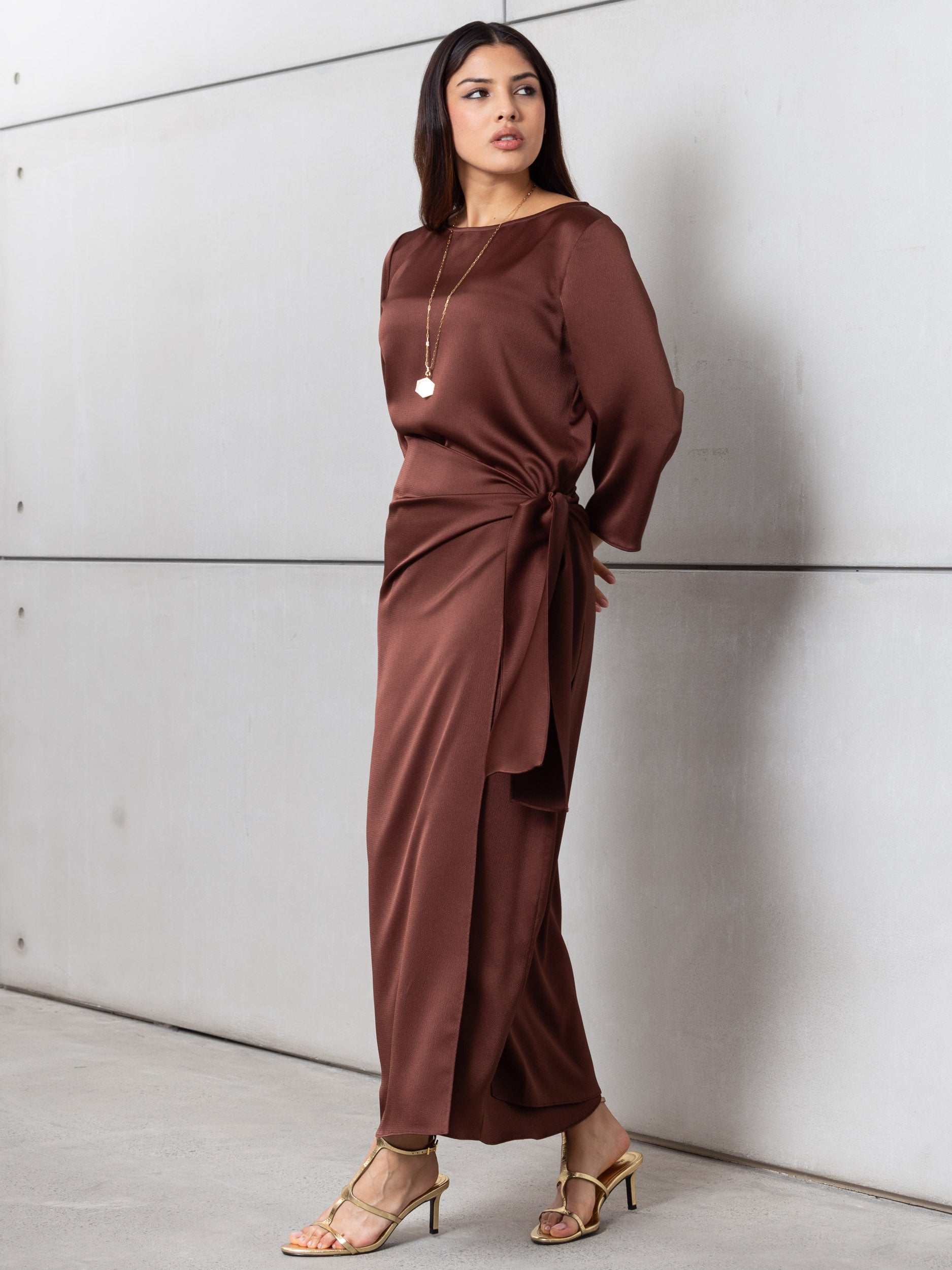 Wrap Dress in Polished Brown