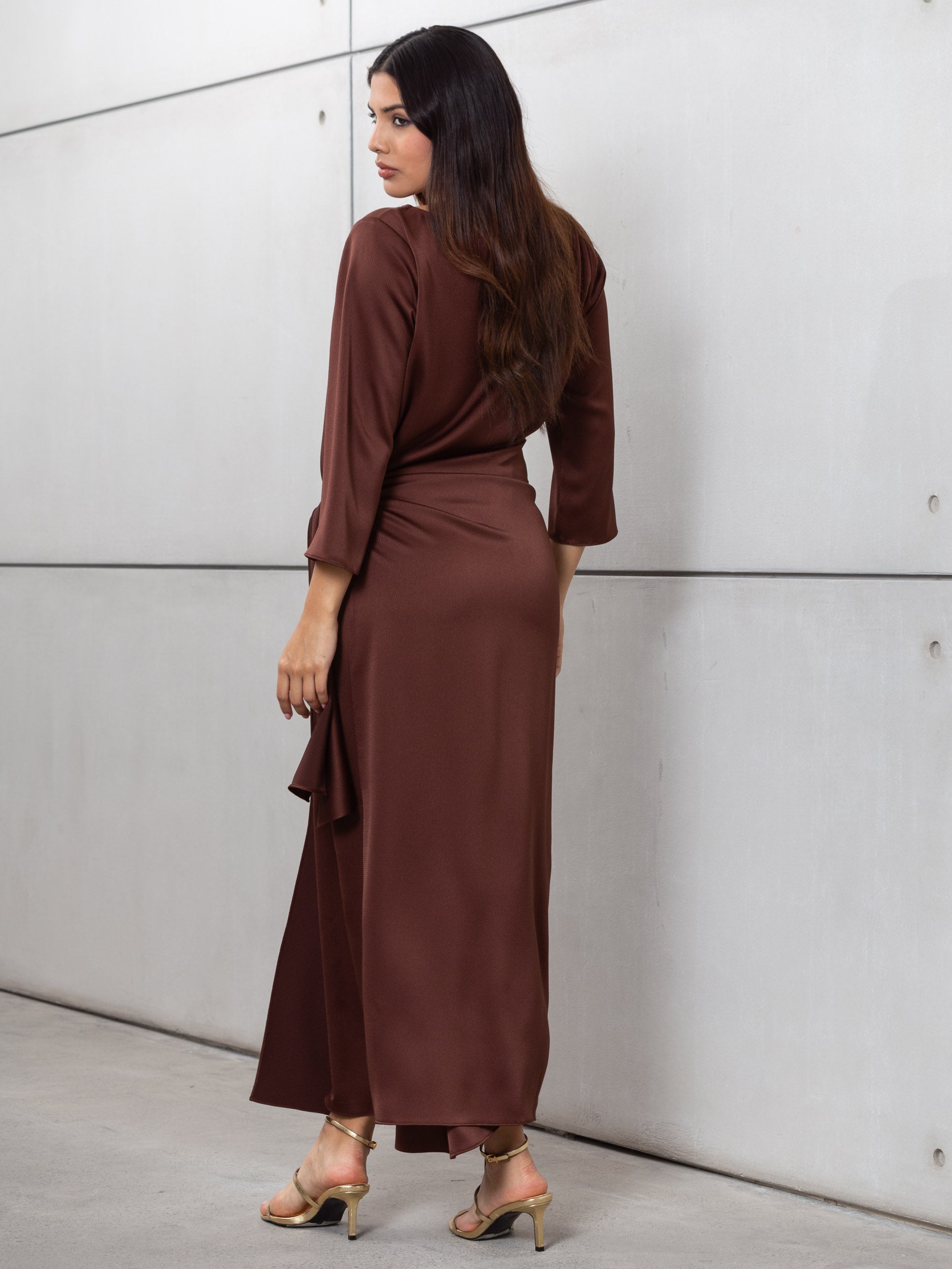 Wrap Dress in Polished Brown