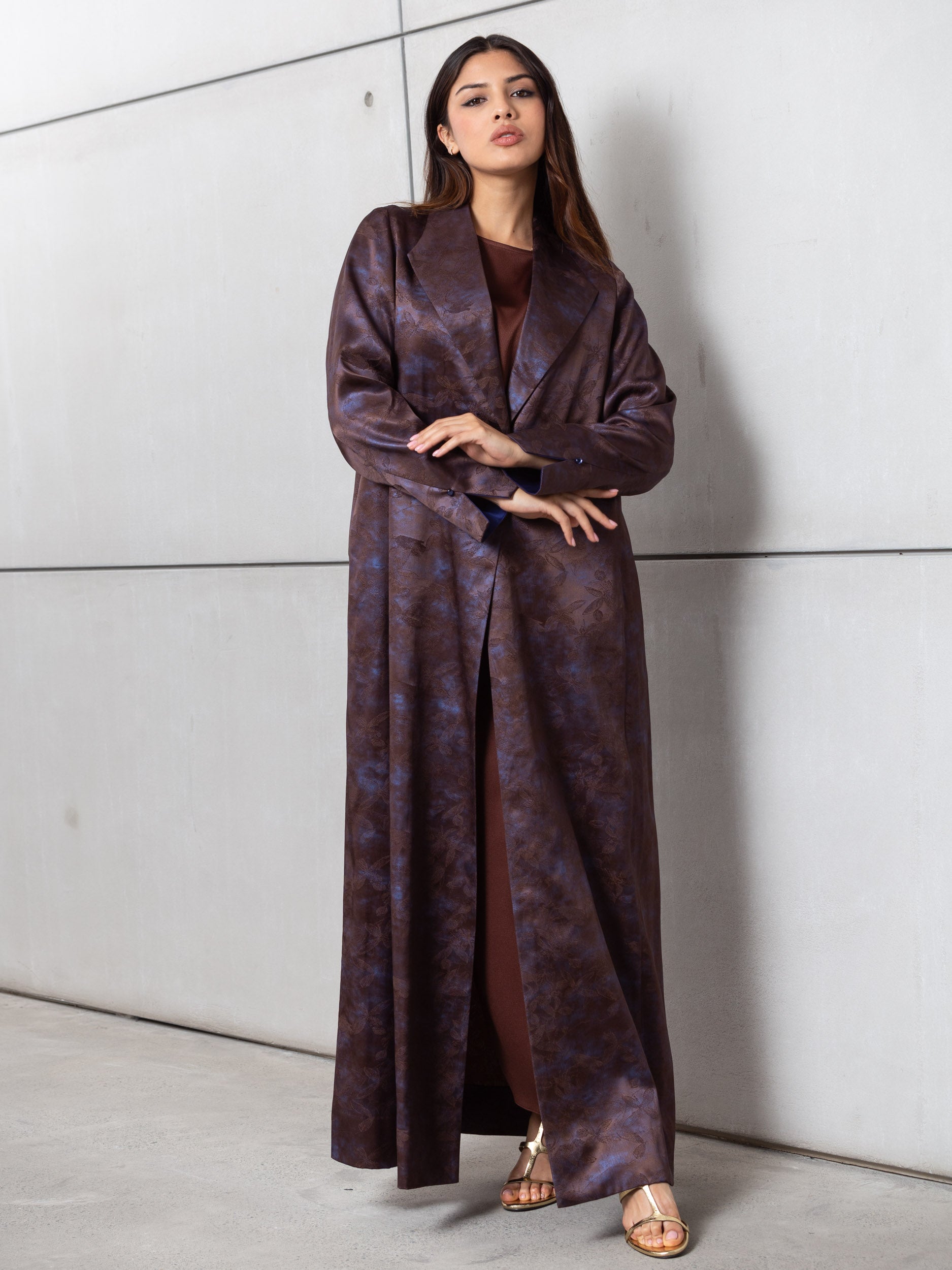 Satin Blazer Abaya in Blue Bronze