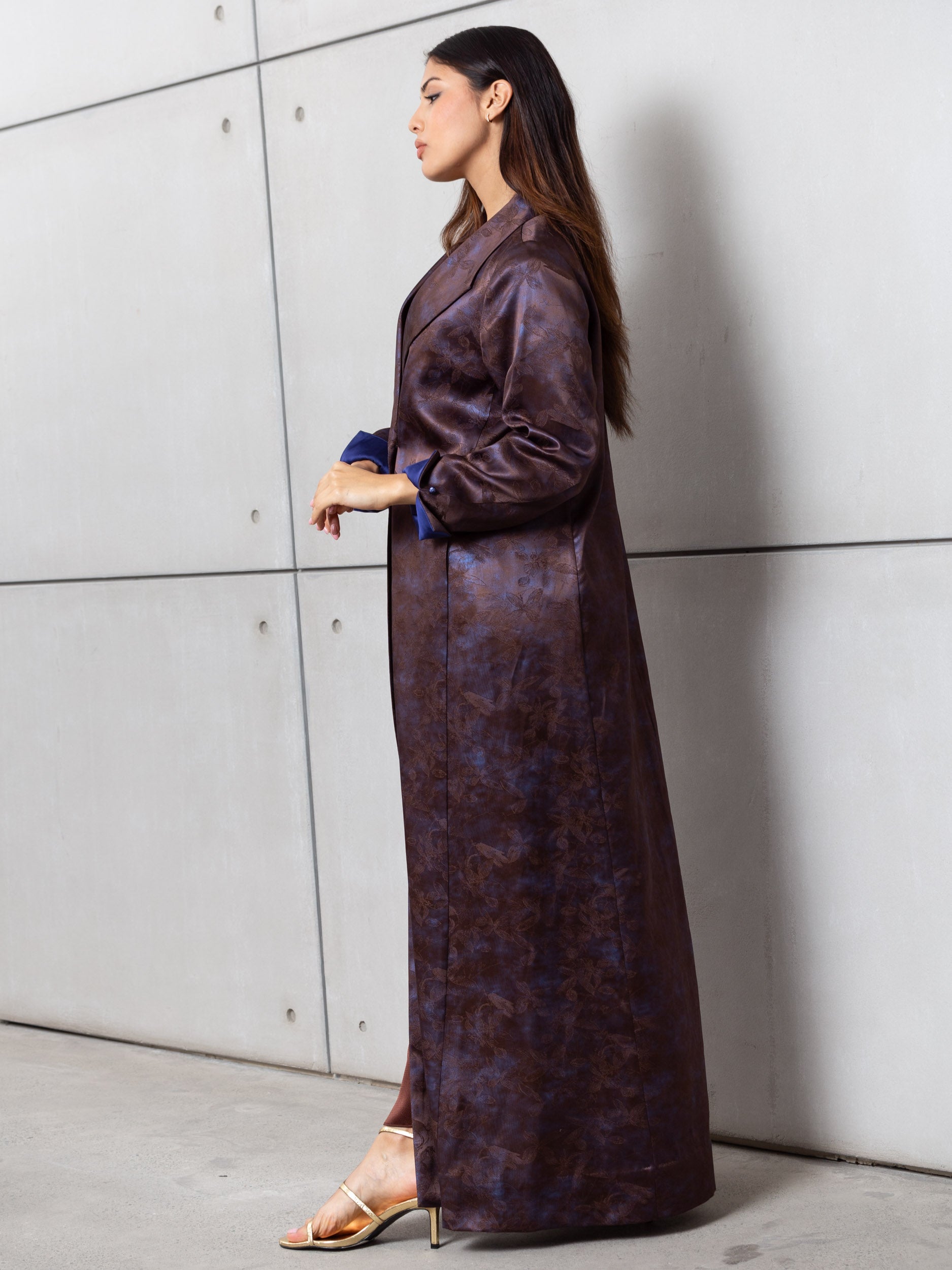 Satin Blazer Abaya in Blue Bronze