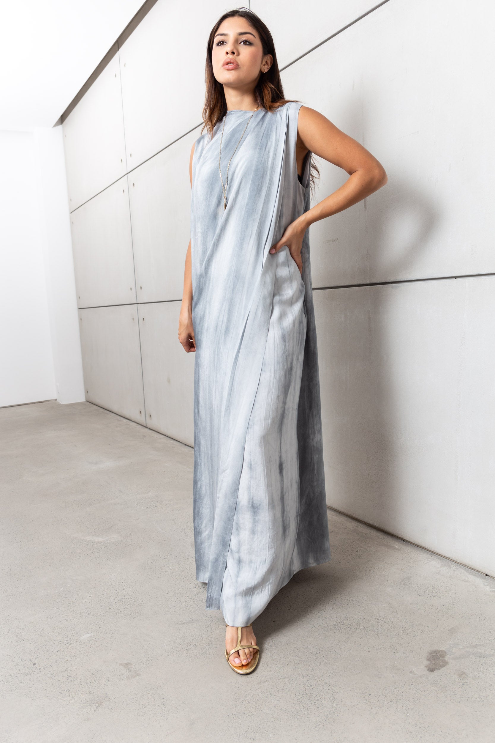 Cloud Wave Kaftan Dress in Misty Blue