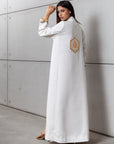 Jacket Abaya in White with Gold Embroidery