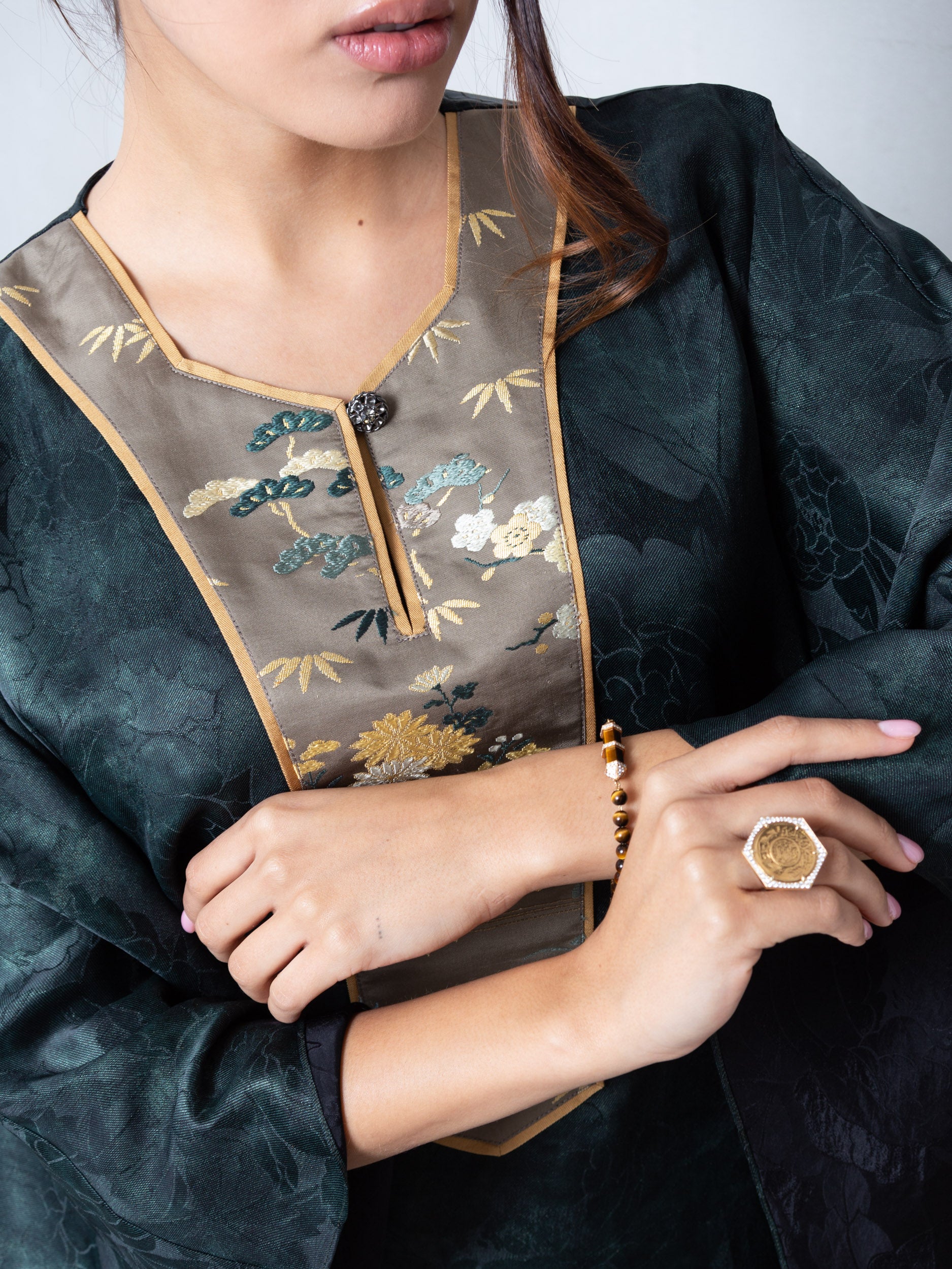 Floral Kaftan in Emerald Green