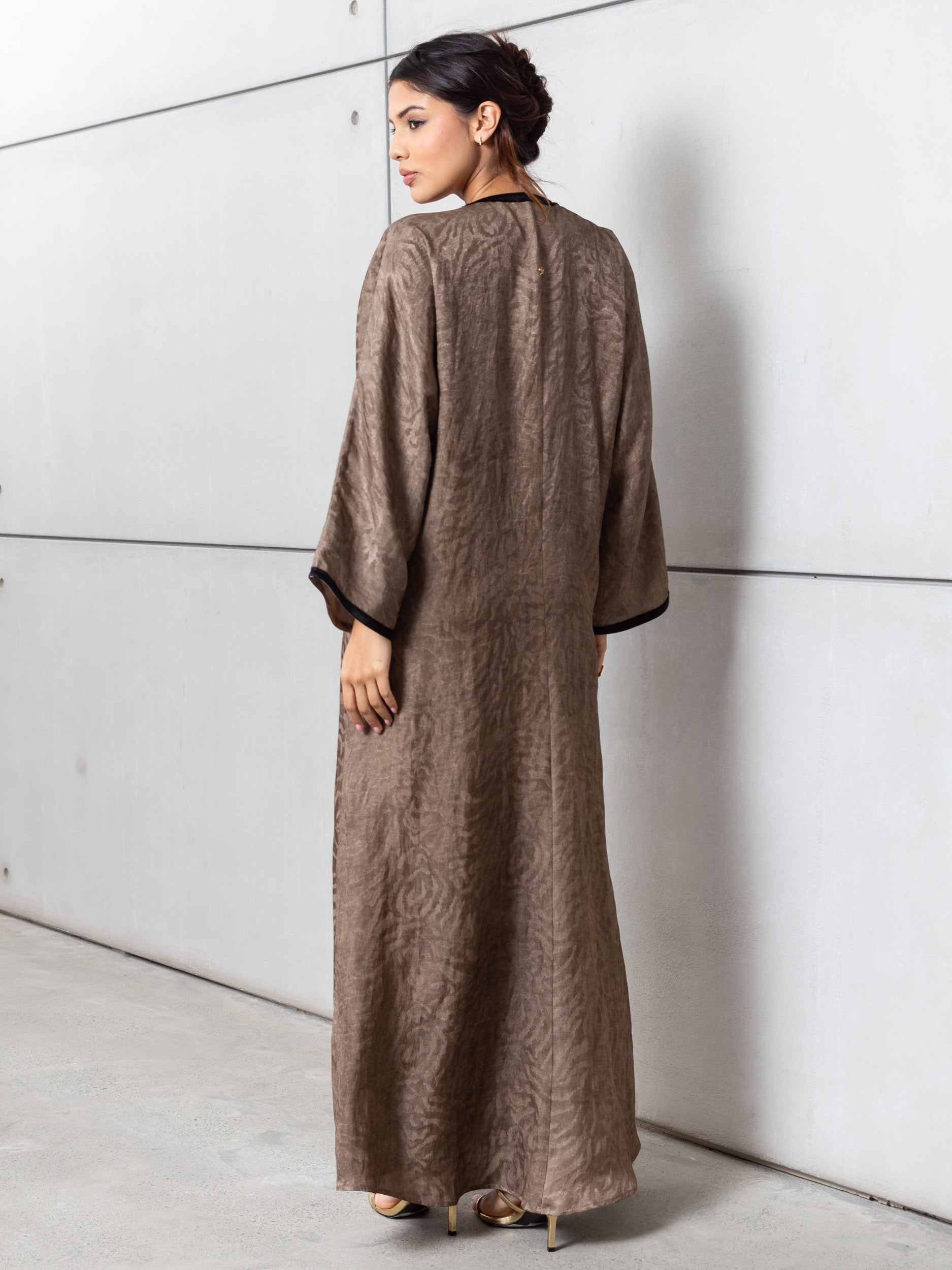 Patterned Kaftan with Tie Neck in Brown RTW