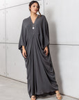 Draped Kaftan in Charcoal Green