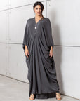 Draped Kaftan in Charcoal Green