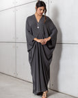 Draped Kaftan in Charcoal Green