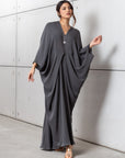 Draped Kaftan in Charcoal Green