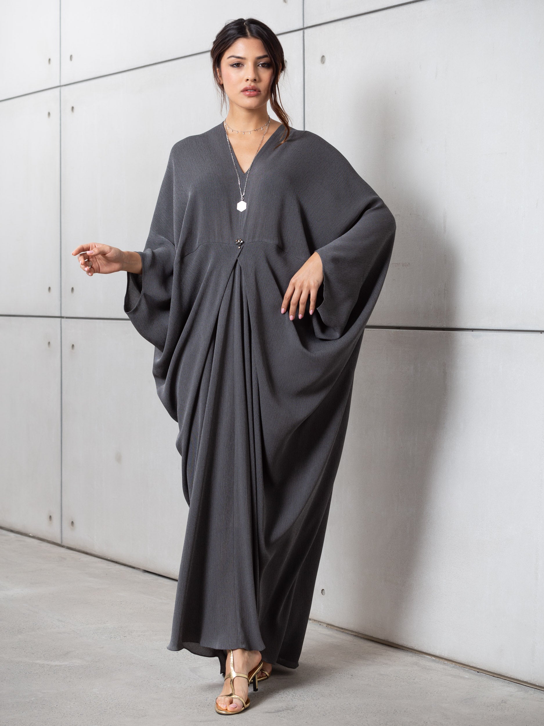 Draped Kaftan in Charcoal Green