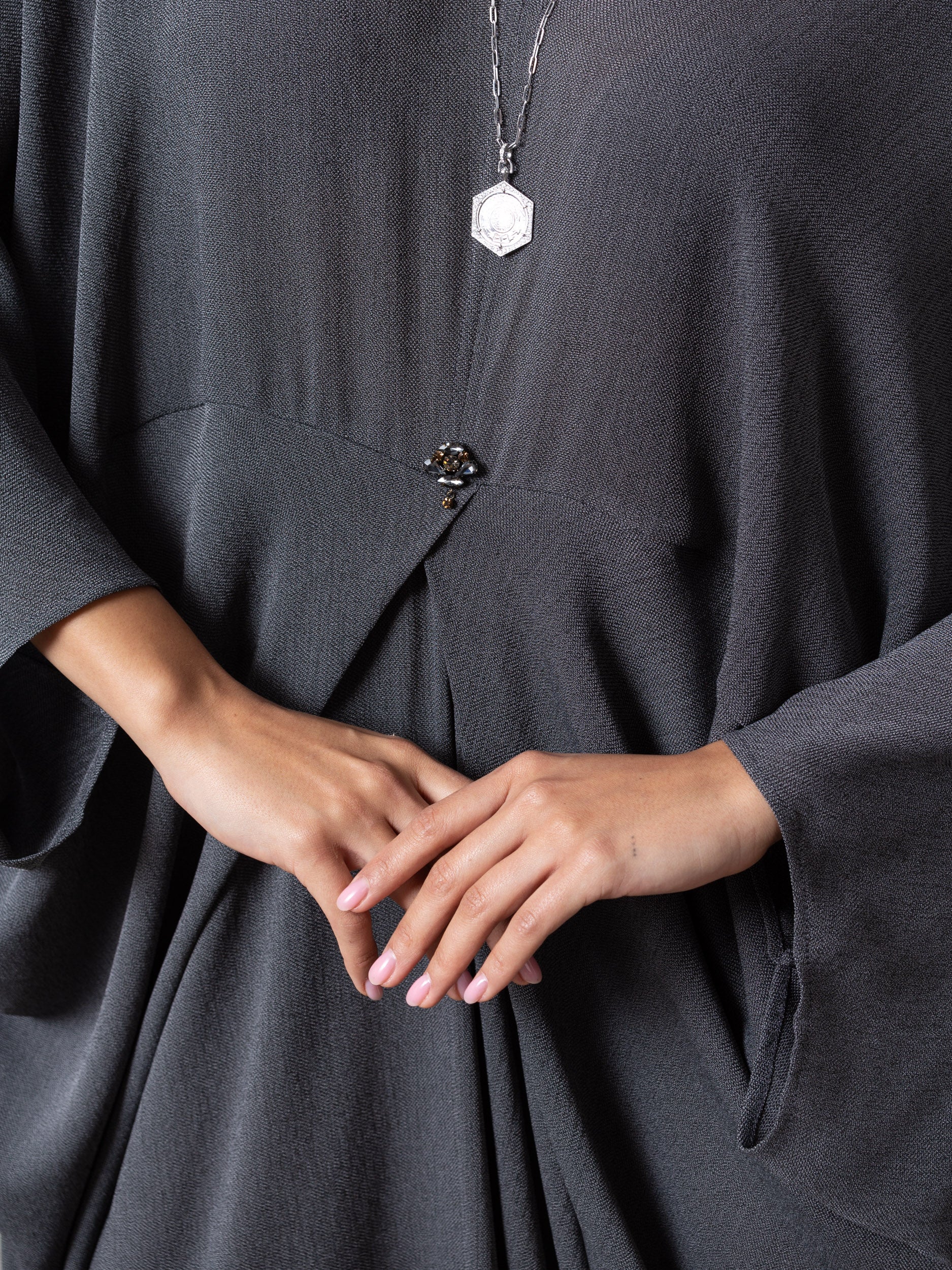 Draped Kaftan in Charcoal Green