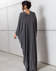 Draped Kaftan in Charcoal Green