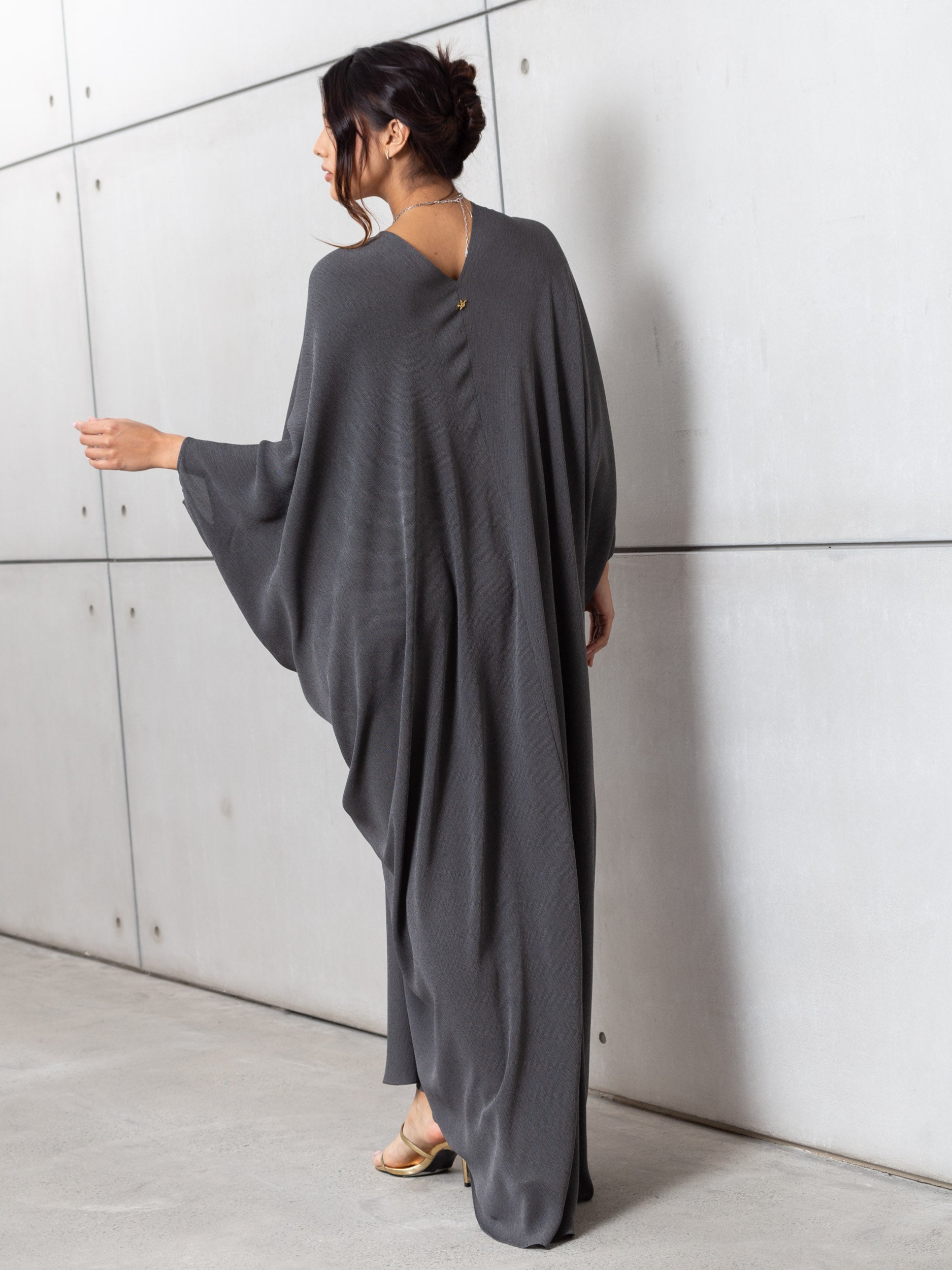 Draped Kaftan in Charcoal Green