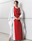 Silk Kaftan in Silver Gray with Red RTW