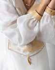 Silk Organza in White with Golden Cranes