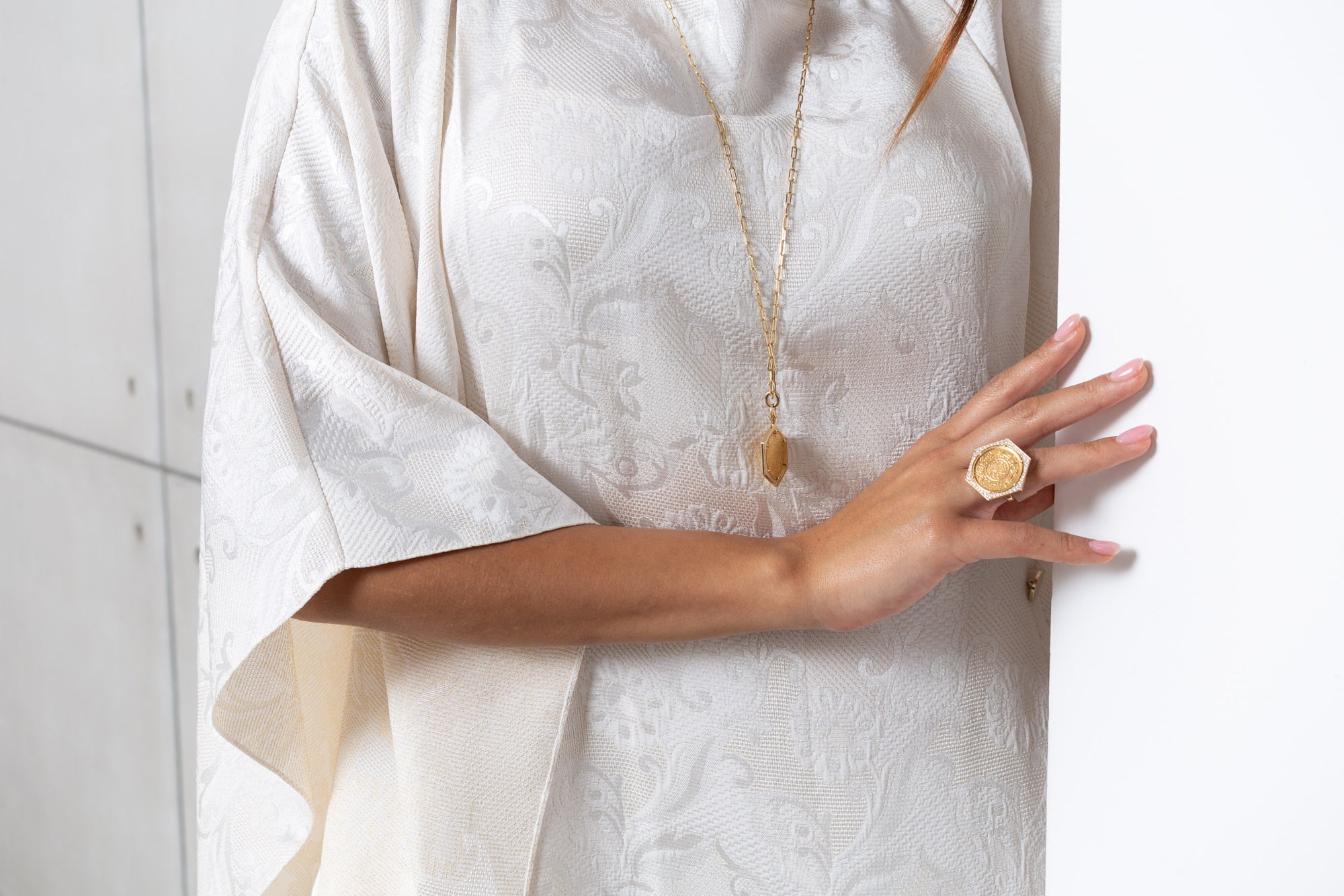 Flow Kaftan in Ivory with Gold Button Detail RTW