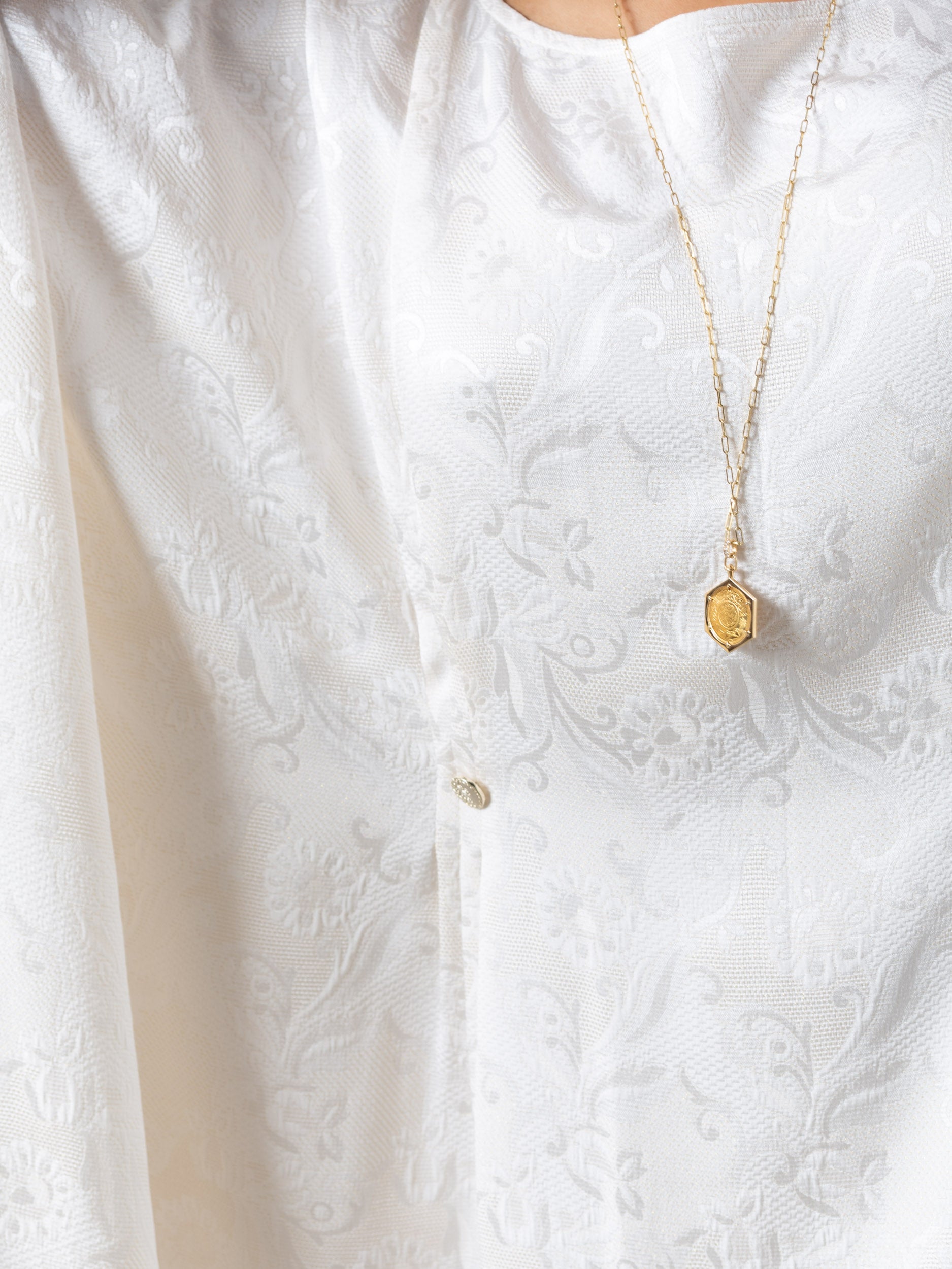 Flow Kaftan in Ivory with Gold Button Detail RTW