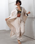 Art Deco Silk Kaftan in Creme