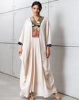 Art Deco Silk Kaftan in Creme