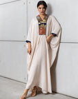 Art Deco Silk Kaftan in Creme