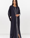 Butterfly Abaya in Navy Blue with Off White Details RTW