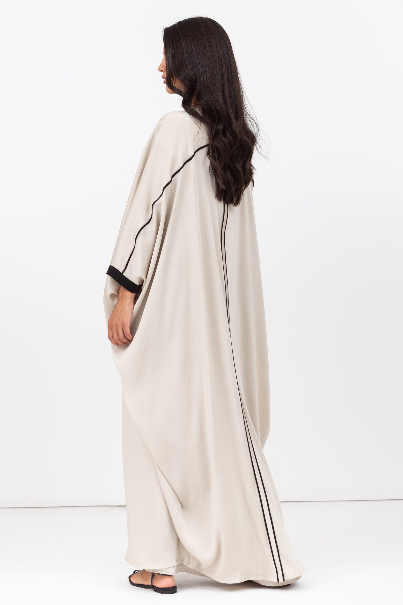 Butterfly Abaya in Creme with Black Details