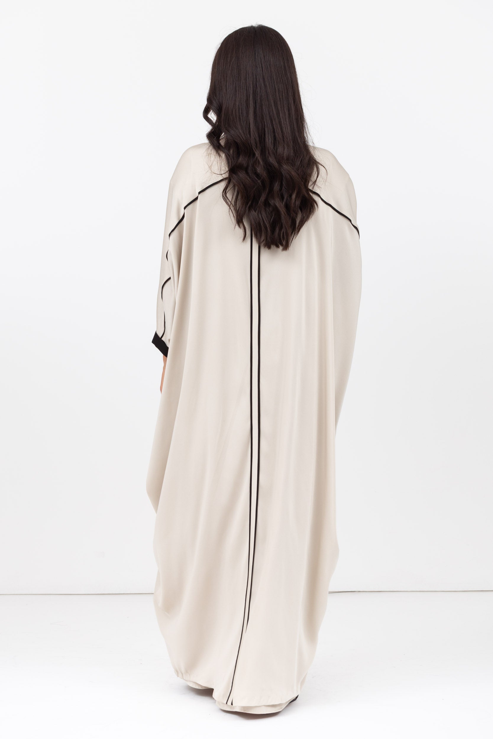 Butterfly Abaya in Creme with Black Details