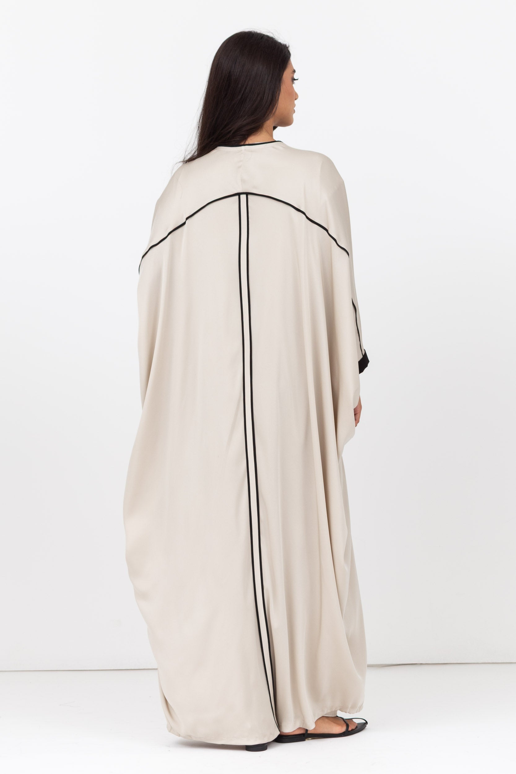 Butterfly Abaya in Creme with Black Details