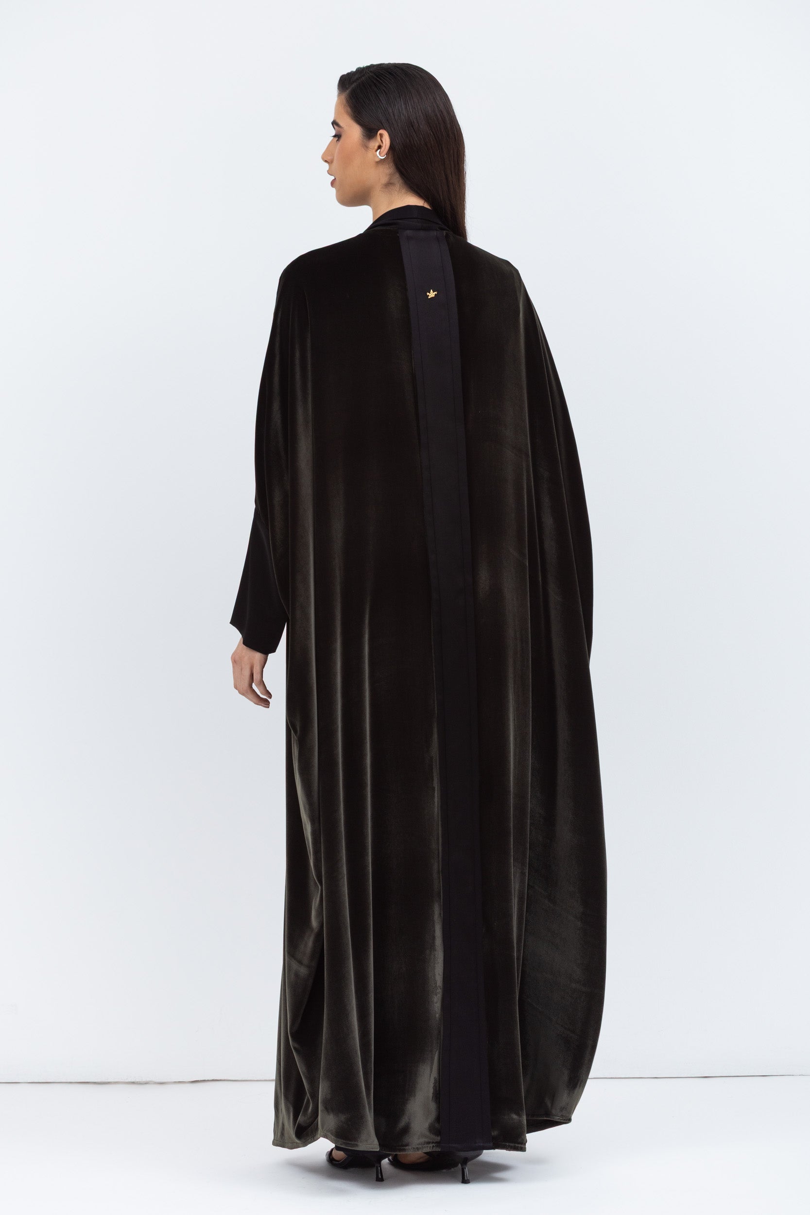 Green Velvet Abaya with Black Satin Trims