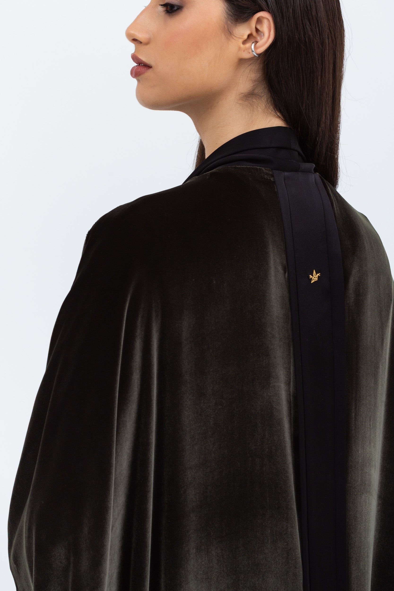 Green Velvet Abaya with Black Satin Trims