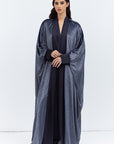 Gray Blue Velvet Abaya with Satin Trims