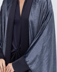 Gray Blue Velvet Abaya with Satin Trims