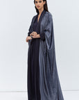 Gray Blue Velvet Abaya with Satin Trims