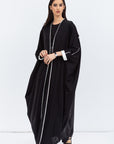 Butterfly Abaya in Black with  White Details