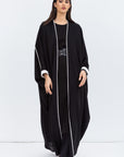 Butterfly Abaya in Black with  White Details