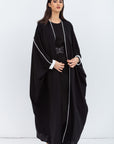 Butterfly Abaya in Black with  White Details