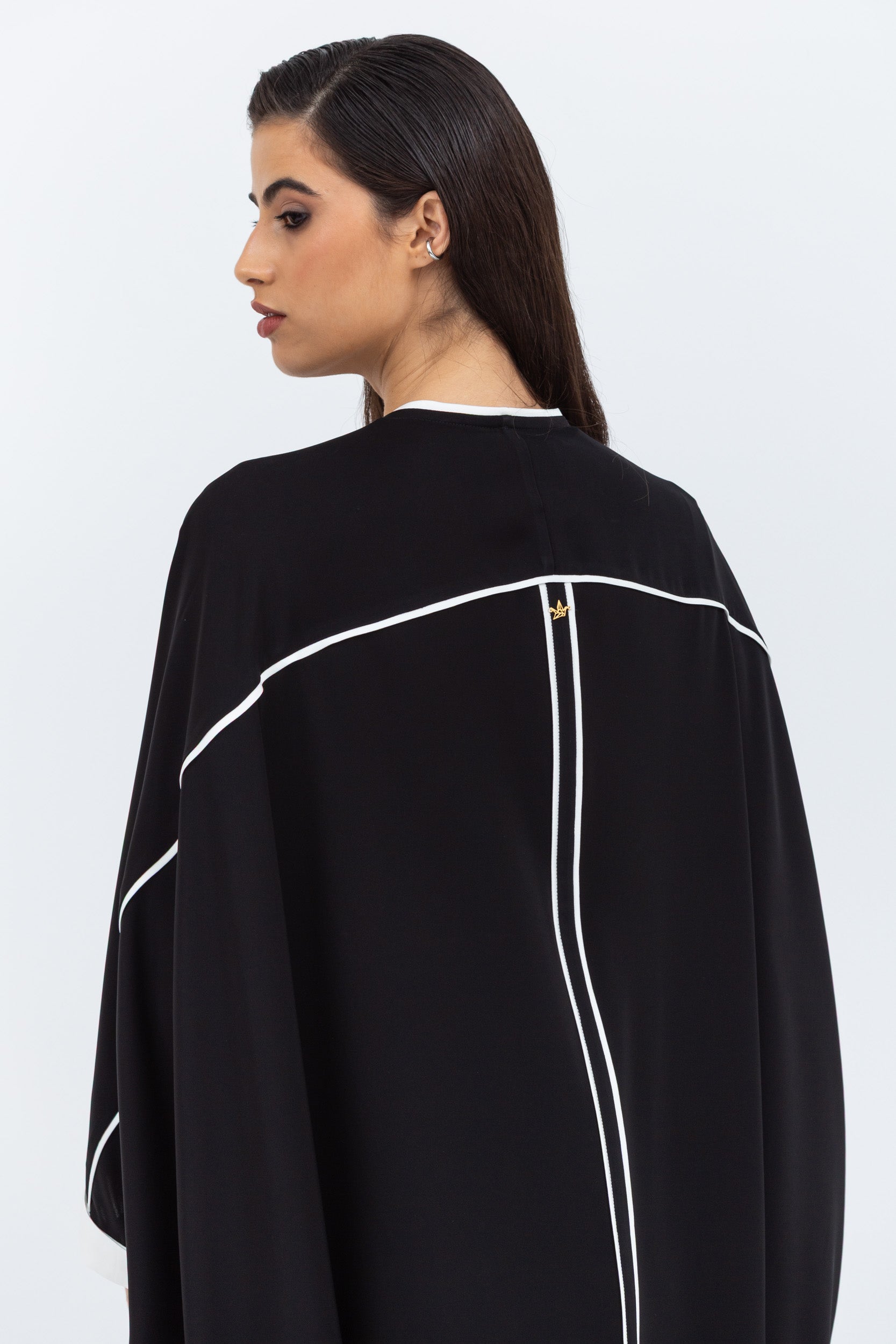 Butterfly Abaya in Black with  White Details