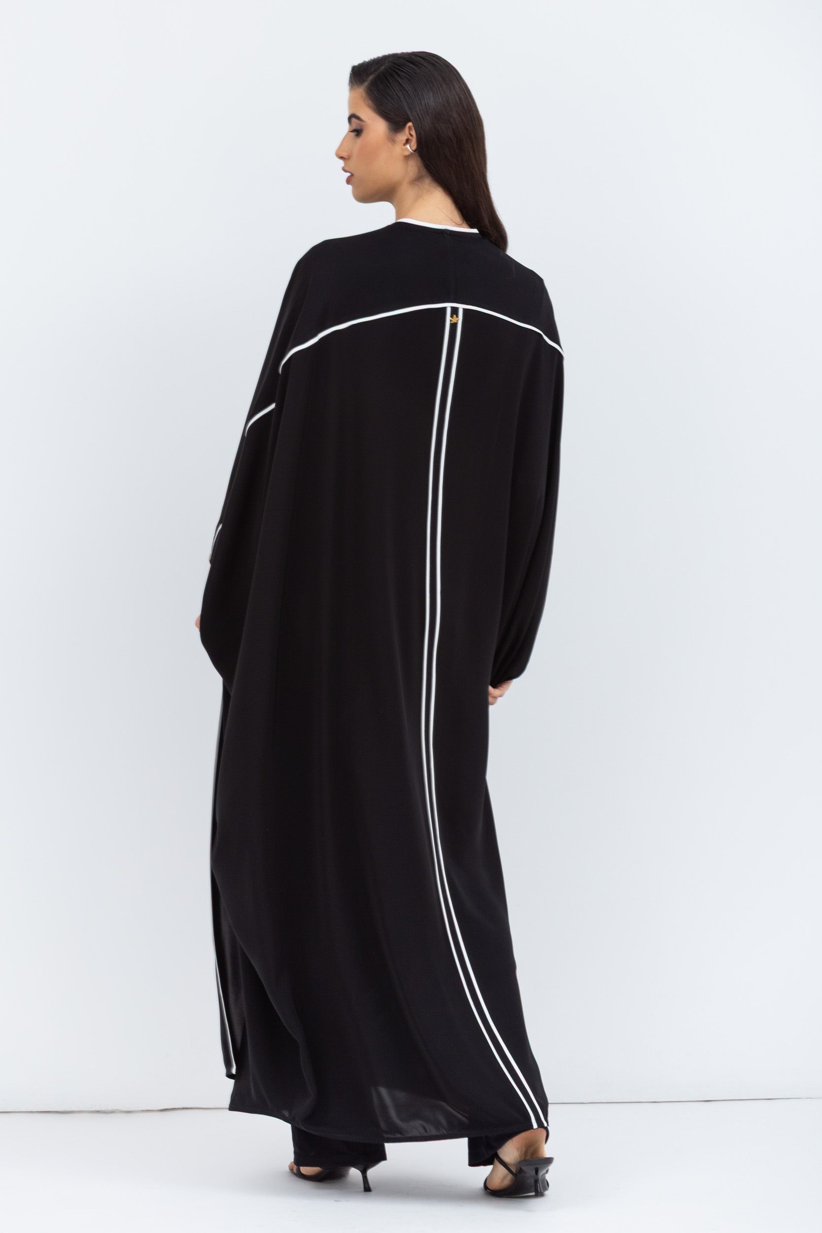 Butterfly Abaya in Black with  White Details