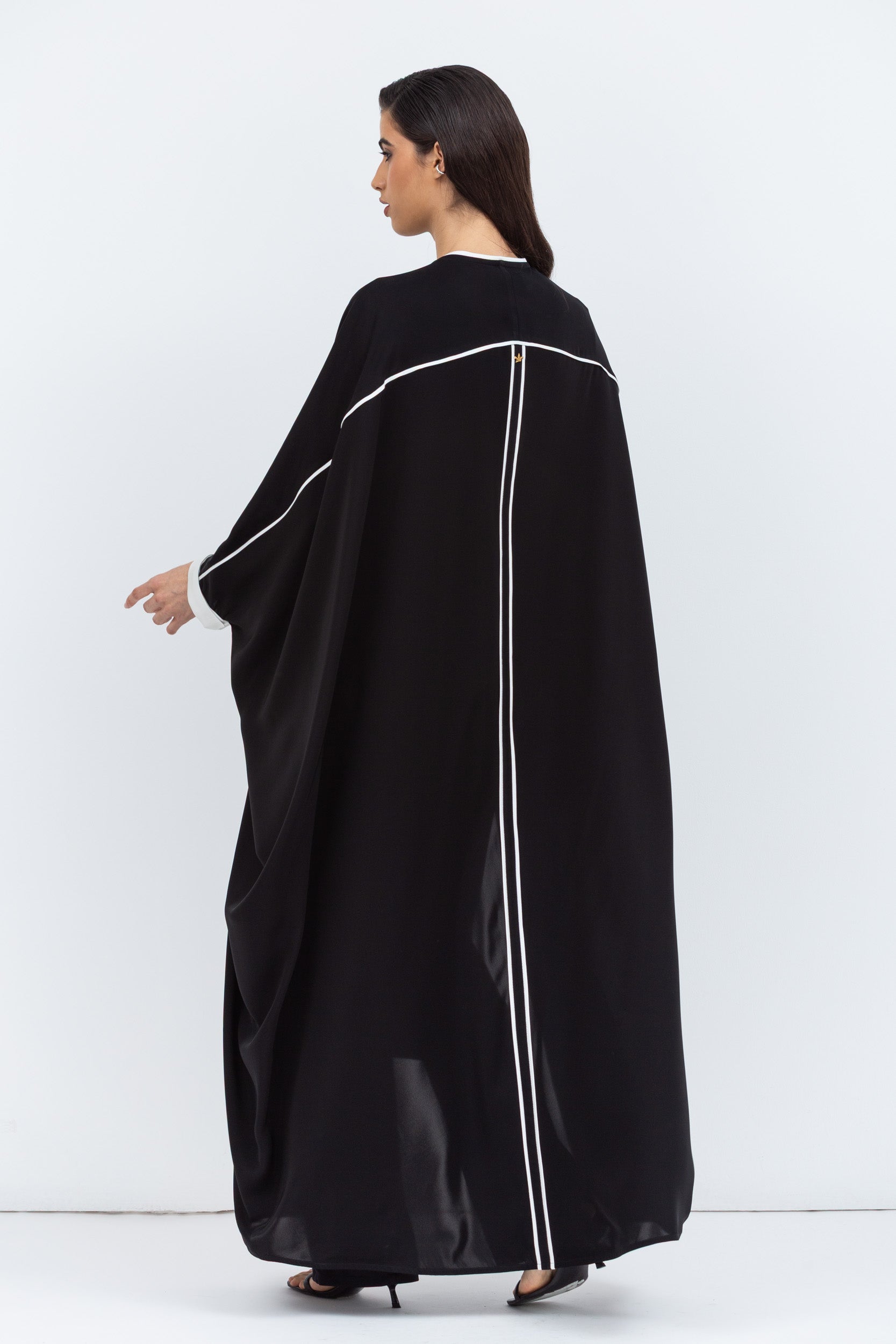 Butterfly Abaya in Black with  White Details