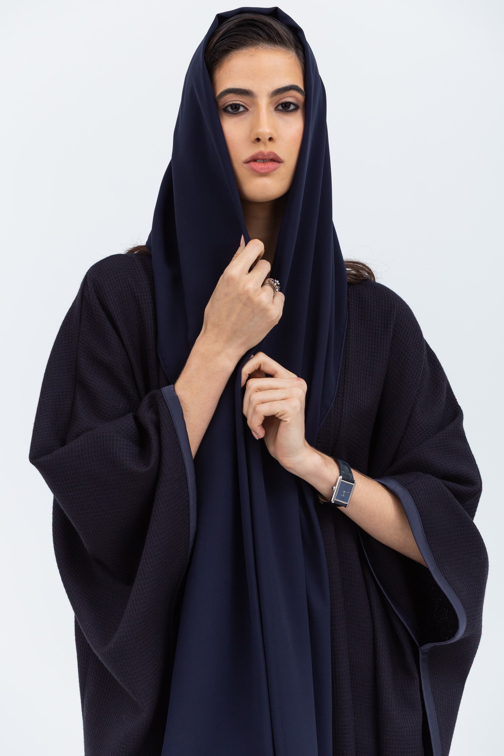 Flow Abaya in Blue with Satin Trims