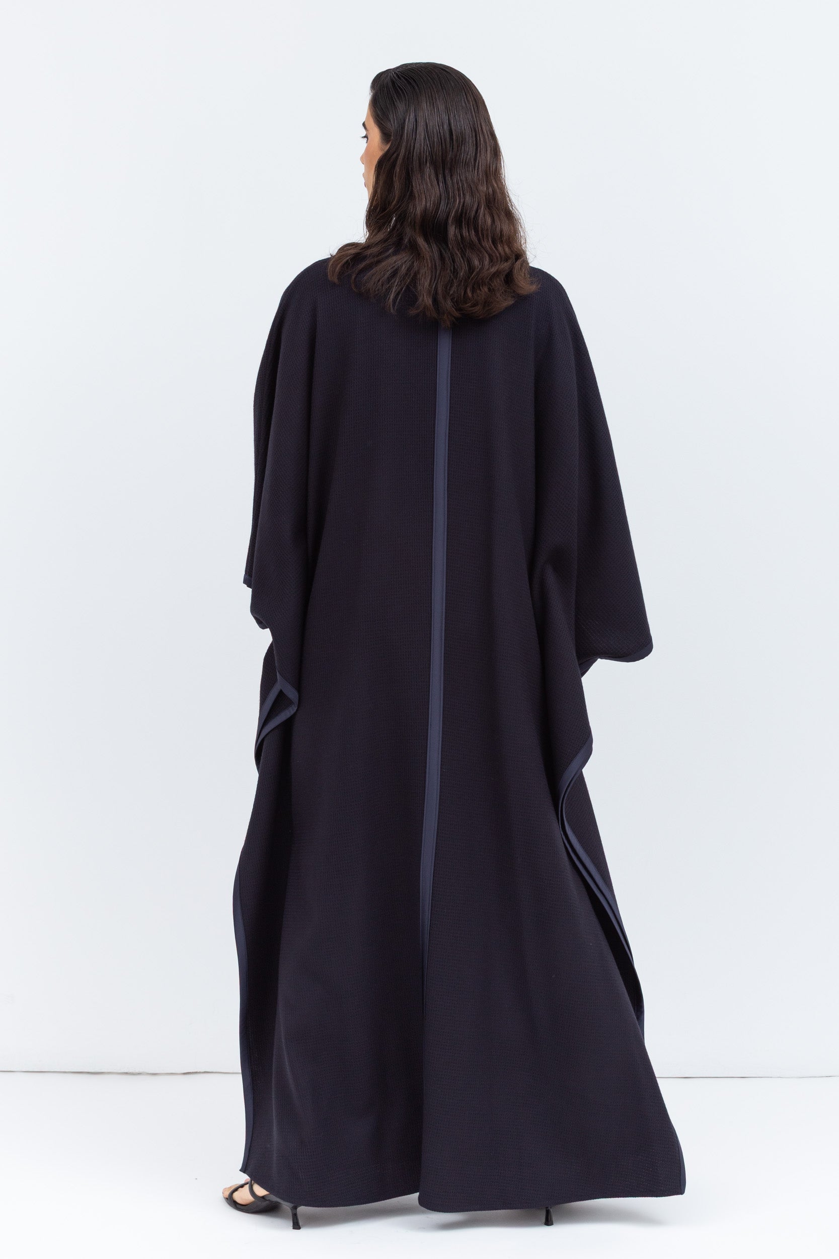 Flow Abaya in Blue with Satin Trims