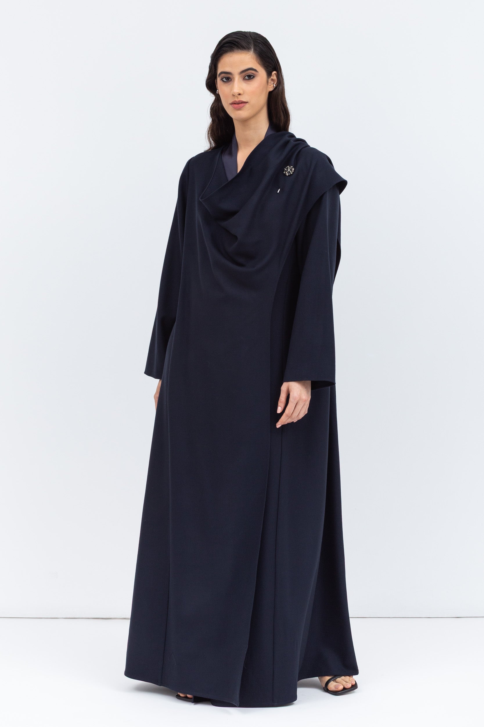 Flow Abaya in Blue with Satin Trims