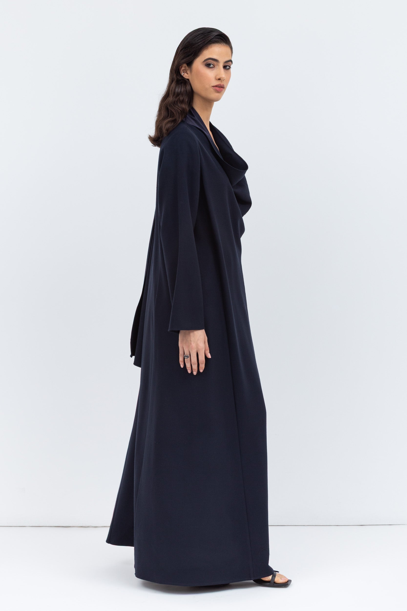 Flow Abaya in Blue with Satin Trims