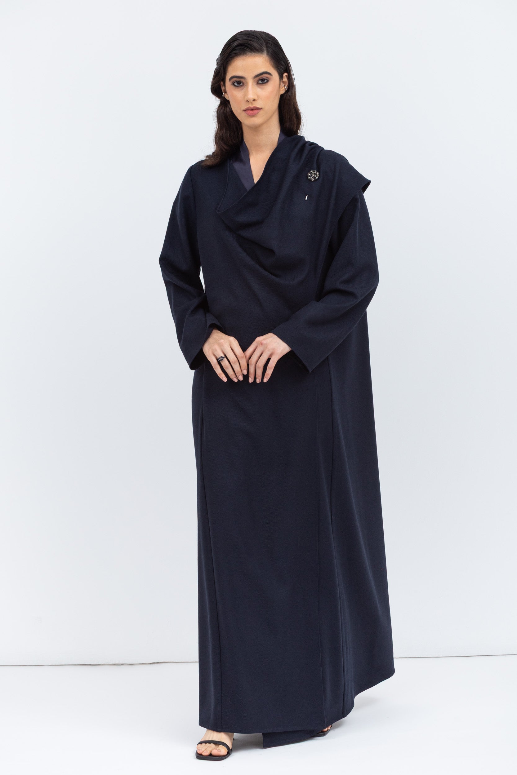 Flow Abaya in Blue with Satin Trims